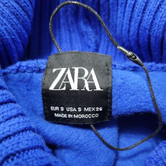 Zara Sweater Size Small Women's Knit Sweater Half Fleece Sweater Cowl Neck Blue - Picture 5 of 6
